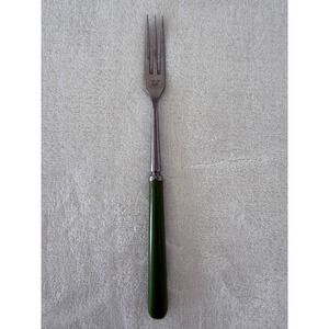 Vintage Unbranded MCM Granny Meat Fork Long Green Handle Stainless Steel Japan